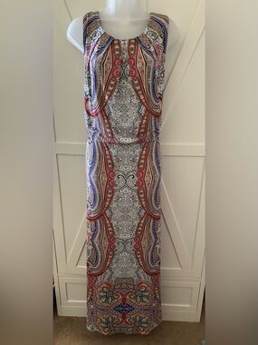 London Times Sleeveless Paisley Print Maxi Dress in Multi-Color
